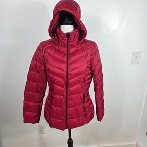 Lucky Brand DOWN Hooded Puffer Jacket Packable Red Size Medium